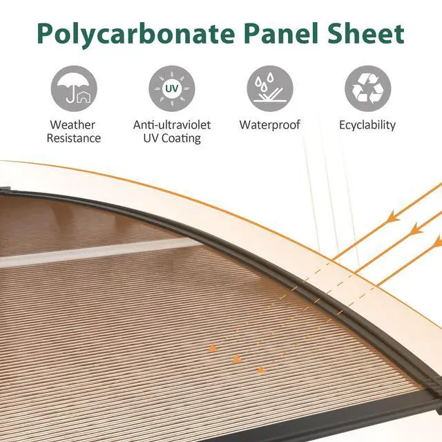 Alt view image 6 of 6 - 78.2 inch Window Awning Outdoor Polycarbonate Hollow Sheet Door Patio Canopy (40''x80'', Dark Brown Panels with Black Bracket)