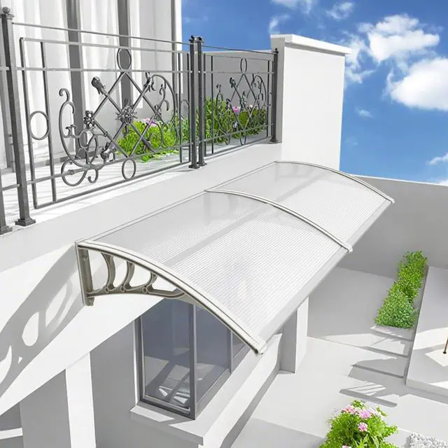 Alt view image 3 of 6 - 78.2 inch Window Awning Outdoor Polycarbonate Hollow Sheet Door Patio Canopy (40''x80'', White Panels with White Bracket)