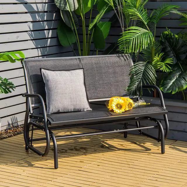 Alt view image 2 of 6 - Swing Glider Chair 48 Inch with Spacious Space, 2 People Swing Lounge Glider Chair Cozy Patio Bench Outdoor & Indoor for Patio, Backyard, Poolside, Lawn Steel Rocking Garden Loveseat (Black)
