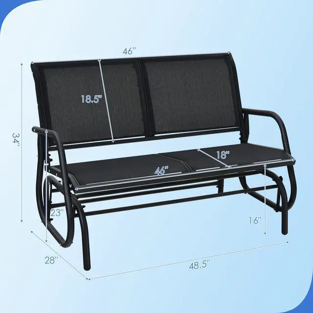 Alt view image 3 of 6 - Swing Glider Chair 48 Inch with Spacious Space, 2 People Swing Lounge Glider Chair Cozy Patio Bench Outdoor & Indoor for Patio, Backyard, Poolside, Lawn Steel Rocking Garden Loveseat (Black)