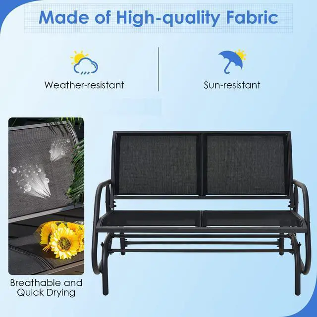 Alt view image 4 of 6 - Swing Glider Chair 48 Inch with Spacious Space, 2 People Swing Lounge Glider Chair Cozy Patio Bench Outdoor & Indoor for Patio, Backyard, Poolside, Lawn Steel Rocking Garden Loveseat (Black)