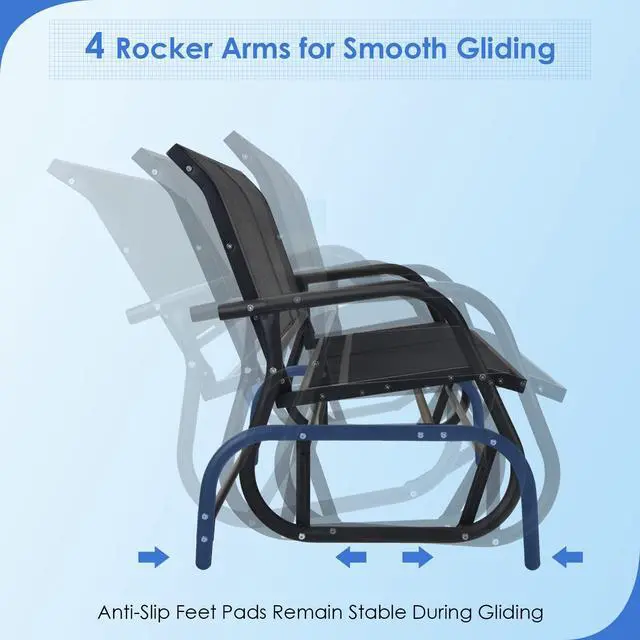 Alt view image 5 of 6 - Swing Glider Chair 48 Inch with Spacious Space, 2 People Swing Lounge Glider Chair Cozy Patio Bench Outdoor & Indoor for Patio, Backyard, Poolside, Lawn Steel Rocking Garden Loveseat (Black)