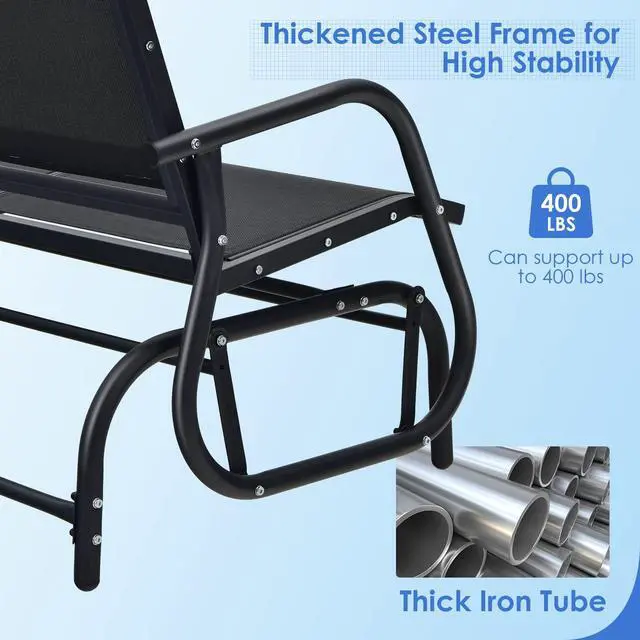 Alt view image 6 of 6 - Swing Glider Chair 48 Inch with Spacious Space, 2 People Swing Lounge Glider Chair Cozy Patio Bench Outdoor & Indoor for Patio, Backyard, Poolside, Lawn Steel Rocking Garden Loveseat (Black)