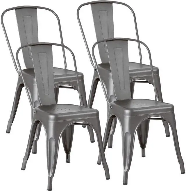 Main image of Metal Dining Chair Stackable Indoor Outdoor Industrial Vintage Chairs Bistro Kitchen Cafe Side Chairs with Back Set of 4 (Gray)