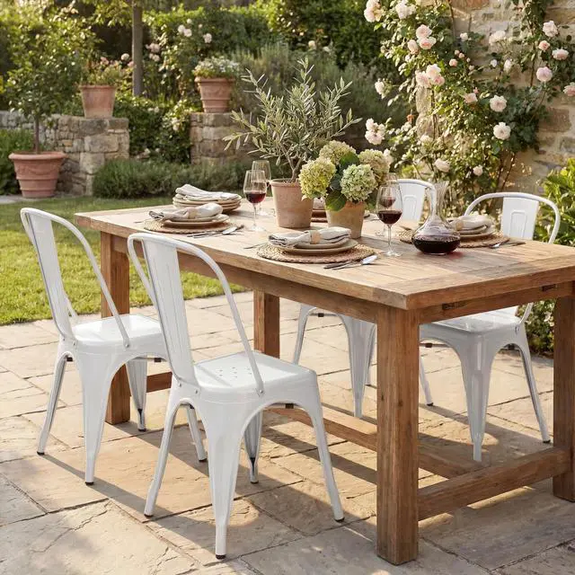 Alt view image 2 of 6 - Metal Dining Chair Stackable Indoor Outdoor Industrial Vintage Chairs Bistro Kitchen Cafe Side Chairs with Back Set of 4 (White)