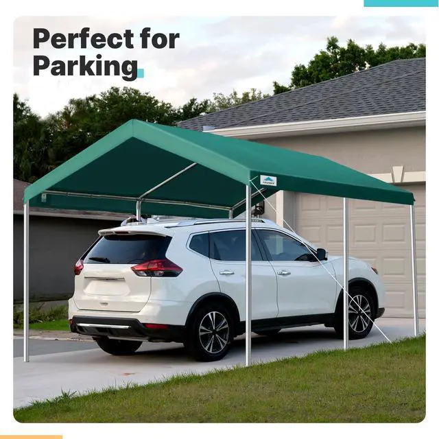 Alt view image 6 of 6 - Adjustable 10x15 ft Heavy Duty Carport Car Canopy Garage Boat Shelter Party Tent, Adjustable Height from 9.5 ft to 11 ft, Green