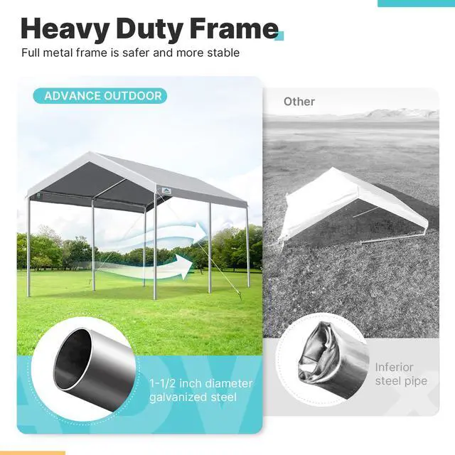 Alt view image 3 of 6 - Adjustable 10x15 ft Heavy Duty Carport Car Canopy Garage Boat Shelter Party Tent, Adjustable Height from 9.5 ft to 11 ft, Gray