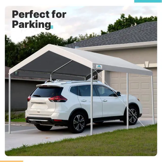Alt view image 6 of 6 - Adjustable 10x15 ft Heavy Duty Carport Car Canopy Garage Boat Shelter Party Tent, Adjustable Height from 9.5 ft to 11 ft, Gray