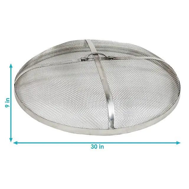 Alt view image 3 of 6 - Sunnydaze Round Fire Pit Screen Cover - 30-Inch Stainless Steel Mesh Fire Pit Spark Screen - Spark Lid Top Cover with Handle