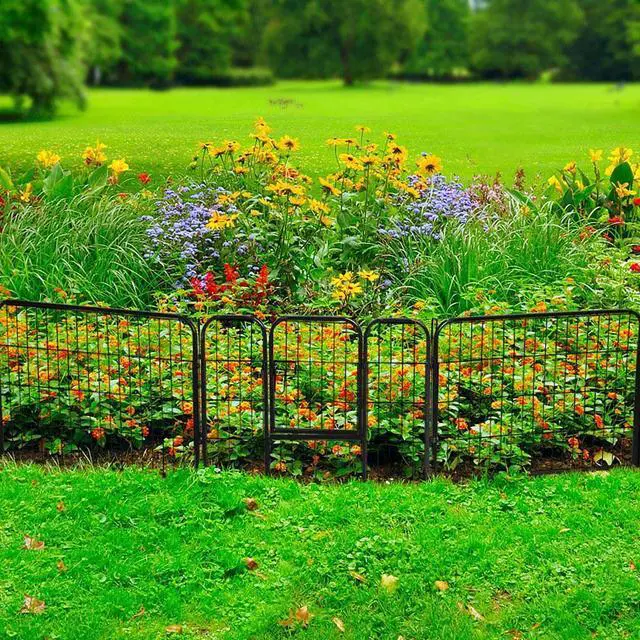 Alt view image 2 of 6 - Decorative Garden Fence - 24in x 43ft Rustproof Folding Fencing Landscape Patio Flower Bed Animal Barrier Border for Dog Outdoor Fences Black