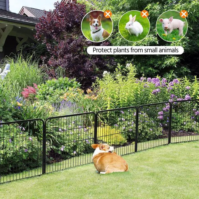 Alt view image 4 of 6 - Decorative Garden Fence - 24in x 43ft Rustproof Folding Fencing Landscape Patio Flower Bed Animal Barrier Border for Dog Outdoor Fences Black