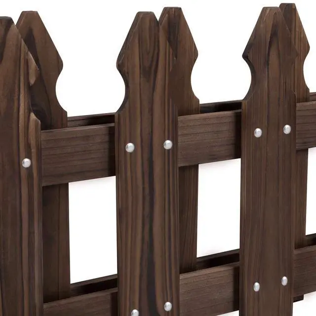 Alt view image 4 of 6 - Decorative Garden Fence Edging Landscape Wood Picket Fencing Ornamental Panel Border Edging Patio Flower Garden Bed Pool Fences Outdoor Dark Brown- 532.5in