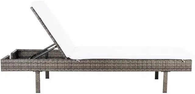 Main image of Outdoor - Cam Chaise Lounge Chair - Grey Brown & White - Faux Wicker Rattan & Steel Frame with Cushion - Modern Adjustable Design - Ideal for Patio, Deck, Poolside, Backyard (PAT7501C)