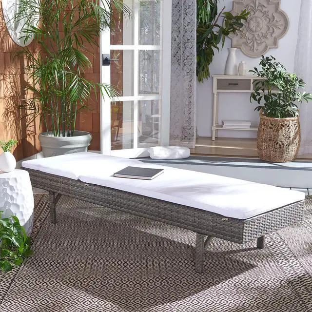 Alt view image 2 of 6 - Outdoor - Cam Chaise Lounge Chair - Grey Brown & White - Faux Wicker Rattan & Steel Frame with Cushion - Modern Adjustable Design - Ideal for Patio, Deck, Poolside, Backyard (PAT7501C)