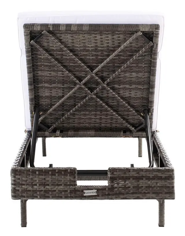 Alt view image 5 of 6 - Outdoor - Cam Chaise Lounge Chair - Grey Brown & White - Faux Wicker Rattan & Steel Frame with Cushion - Modern Adjustable Design - Ideal for Patio, Deck, Poolside, Backyard (PAT7501C)