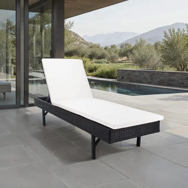 Alt view image 2 of 6 - Outdoor - Cam Chaise Lounge Chair - Black & Beige - Faux Wicker Rattan & Steel Frame with Cushion - Modern Adjustable Design - Ideal for Patio, Deck, Poolside, Backyard (PAT7501A)