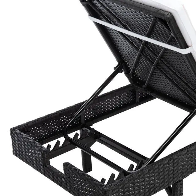Alt view image 5 of 6 - Outdoor - Cam Chaise Lounge Chair - Black & Beige - Faux Wicker Rattan & Steel Frame with Cushion - Modern Adjustable Design - Ideal for Patio, Deck, Poolside, Backyard (PAT7501A)
