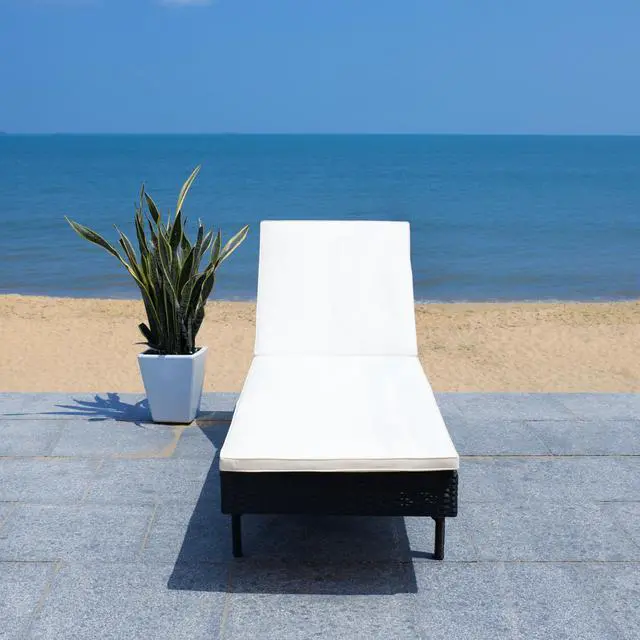 Alt view image 6 of 6 - Outdoor - Cam Chaise Lounge Chair - Black & Beige - Faux Wicker Rattan & Steel Frame with Cushion - Modern Adjustable Design - Ideal for Patio, Deck, Poolside, Backyard (PAT7501A)