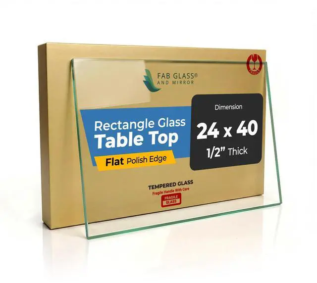 Main image of Tempered Glass Table Top Rectangle - 1/2 Inch Thick Heavy Duty for Dining Coffee Tables Desks - Flat Polish Edge Safe Corners Custom Cut - 24" X 40"
