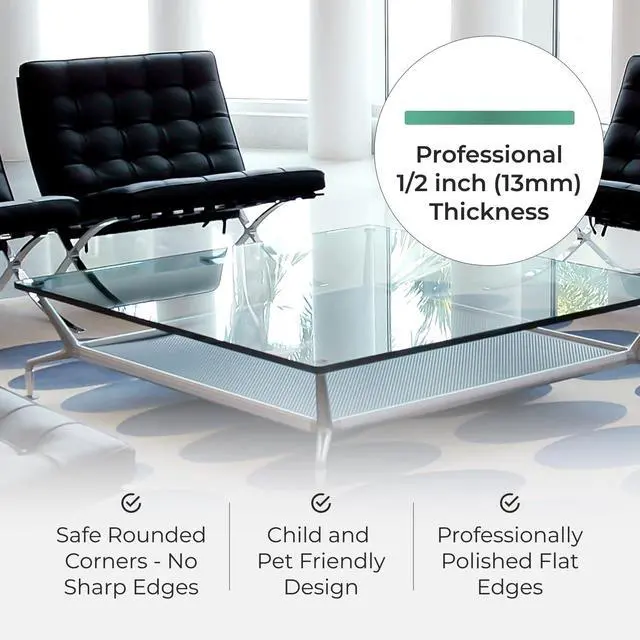 Alt view image 5 of 6 - Tempered Glass Table Top Rectangle - 1/2 Inch Thick Heavy Duty for Dining Coffee Tables Desks - Flat Polish Edge Safe Corners Custom Cut - 24" X 40"