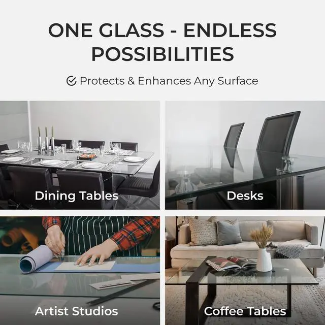 Alt view image 6 of 6 - Tempered Glass Table Top Rectangle - 1/2 Inch Thick Heavy Duty for Dining Coffee Tables Desks - Flat Polish Edge Safe Corners Custom Cut - 24" X 40"