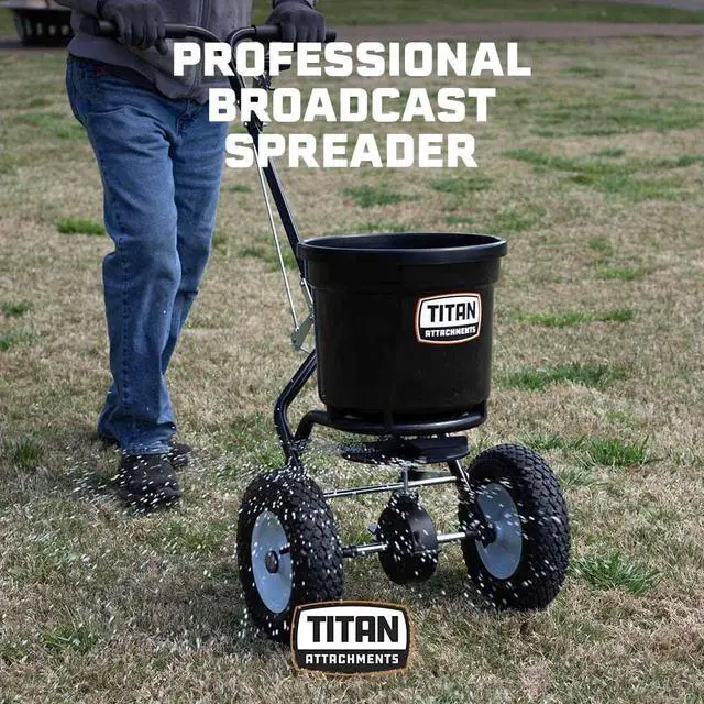 Alt view image 2 of 6 - 50 lb Professional Fertilizer Push Broadcast Spreader, Spreads 10 to 12 FT, Lawn Care and Ice Melter, Yard Tool