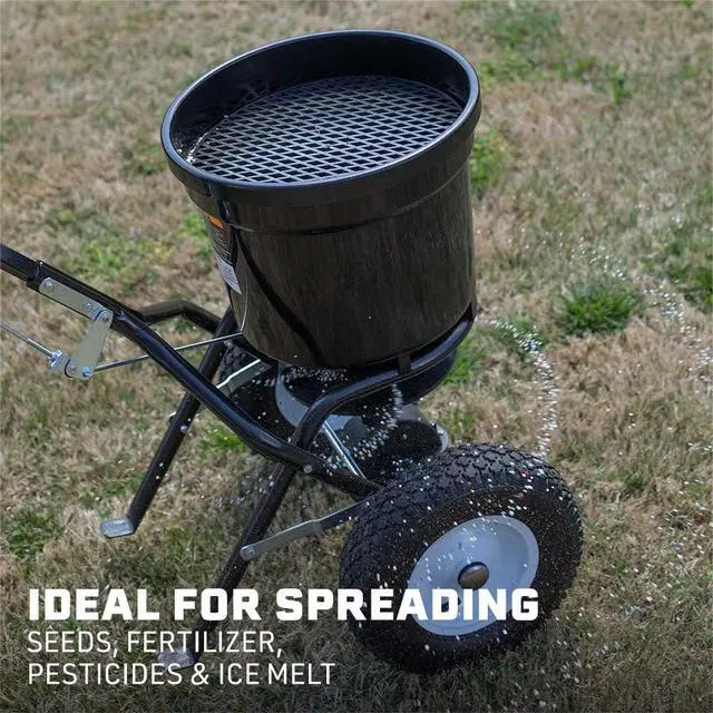 Alt view image 4 of 6 - 50 lb Professional Fertilizer Push Broadcast Spreader, Spreads 10 to 12 FT, Lawn Care and Ice Melter, Yard Tool