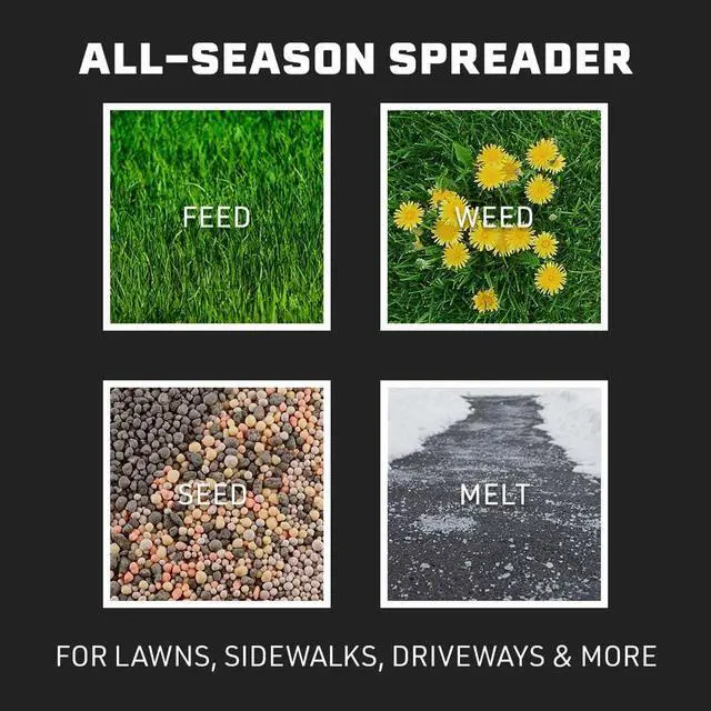 Alt view image 5 of 6 - 50 lb Professional Fertilizer Push Broadcast Spreader, Spreads 10 to 12 FT, Lawn Care and Ice Melter, Yard Tool