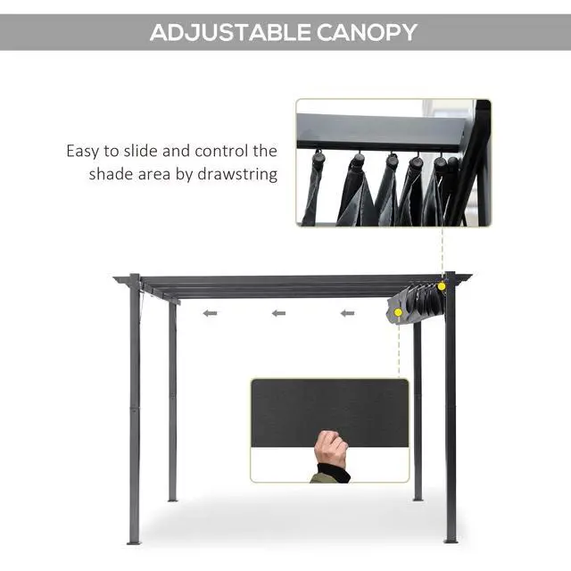 Alt view image 3 of 6 - 10' x 10' Aluminum Patio Pergola with Retractable Pergola Canopy, Backyard Shade Shelter for Porch, Outdoor Party, Garden, Grill Gazebo, Dark Gray