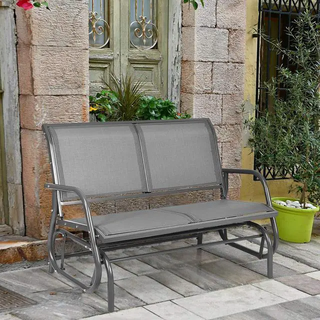 Alt view image 2 of 6 - Swing Glider Chair 48 Inch with Spacious Space, 2 People Swing Lounge Glider Chair Cozy Patio Bench Outdoor & Indoor for Patio, Backyard, Poolside, Lawn Steel Rocking Garden Loveseat (Gray)