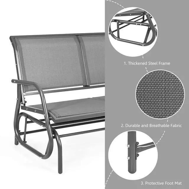 Alt view image 5 of 6 - Swing Glider Chair 48 Inch with Spacious Space, 2 People Swing Lounge Glider Chair Cozy Patio Bench Outdoor & Indoor for Patio, Backyard, Poolside, Lawn Steel Rocking Garden Loveseat (Gray)