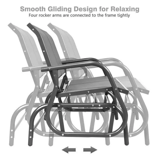 Alt view image 6 of 6 - Swing Glider Chair 48 Inch with Spacious Space, 2 People Swing Lounge Glider Chair Cozy Patio Bench Outdoor & Indoor for Patio, Backyard, Poolside, Lawn Steel Rocking Garden Loveseat (Gray)