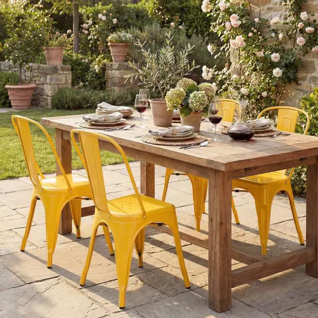 Alt view image 2 of 6 - Metal Dining Chair Stackable Indoor Outdoor Industrial Vintage Chairs Bistro Kitchen Cafe Side Chairs with Back Set of 4 (Yellow)