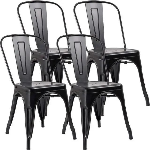 Main image of Metal Dining Chair Stackable Indoor Outdoor Industrial Vintage Chairs Bistro Kitchen Cafe Side Chairs with Back Set of 4 (Black)
