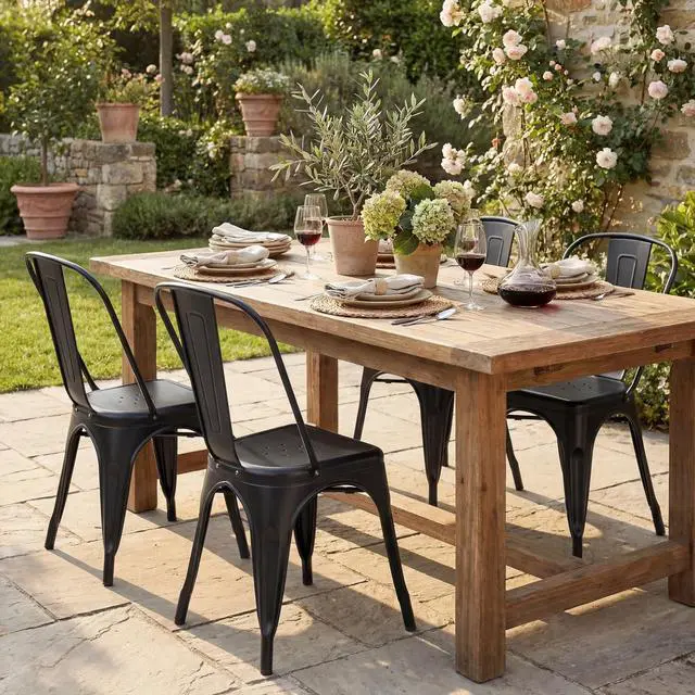 Alt view image 2 of 6 - Metal Dining Chair Stackable Indoor Outdoor Industrial Vintage Chairs Bistro Kitchen Cafe Side Chairs with Back Set of 4 (Black)
