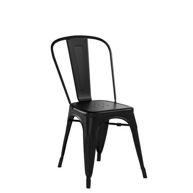Alt view image 5 of 6 - Metal Dining Chair Stackable Indoor Outdoor Industrial Vintage Chairs Bistro Kitchen Cafe Side Chairs with Back Set of 4 (Black)