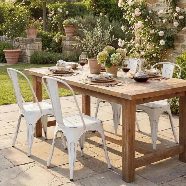 Alt view image 2 of 6 - Metal Dining Chair Stackable Indoor Outdoor Industrial Vintage Chairs Bistro Kitchen Cafe Side Chairs with Back Set of 4 (Distressed White)