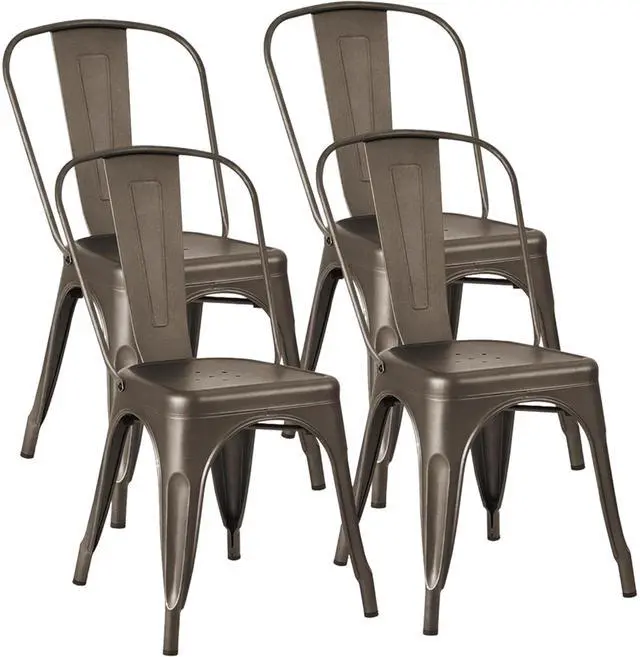 Main image of Metal Dining Chair Stackable Indoor Outdoor Industrial Vintage Chairs Bistro Kitchen Cafe Side Chairs with Back Set of 4 (Gun)