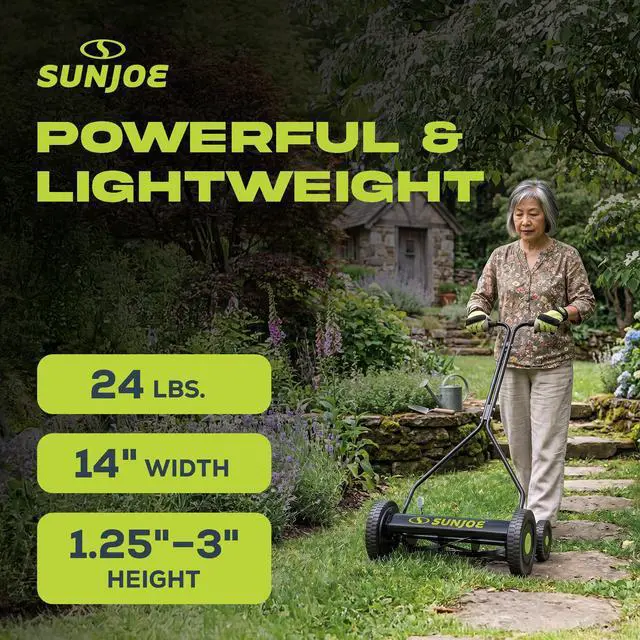 Alt view image 4 of 6 - Manual Push Reel Lawn Mower with 9 Adjustable Positions, 14-Inch Cutting Width - Heavy-Duty Yard Trimming Machine for Gardening Care and Maintenance, MJ503M