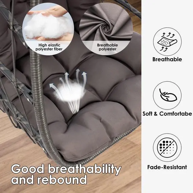 Alt view image 4 of 6 - Egg Chair with Stand - Patio Rattan Wicker Hanging Swing Egg Chair Hammock Chair for Indoor Outdoor Bedroom Garden - Aluminum Steel Frame and UV Resistant Cushion 350LBS Capacity (Dark Grey)