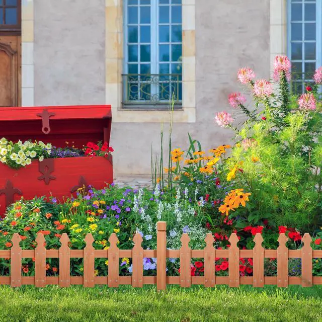 Alt view image 2 of 6 - Decorative Garden Fence-Landscape Wood Picket Fencing Ornamental Panel Border Edging Patio Flower Garden Bed Pool Fences Outdoor, Light Brown- 532.5 in