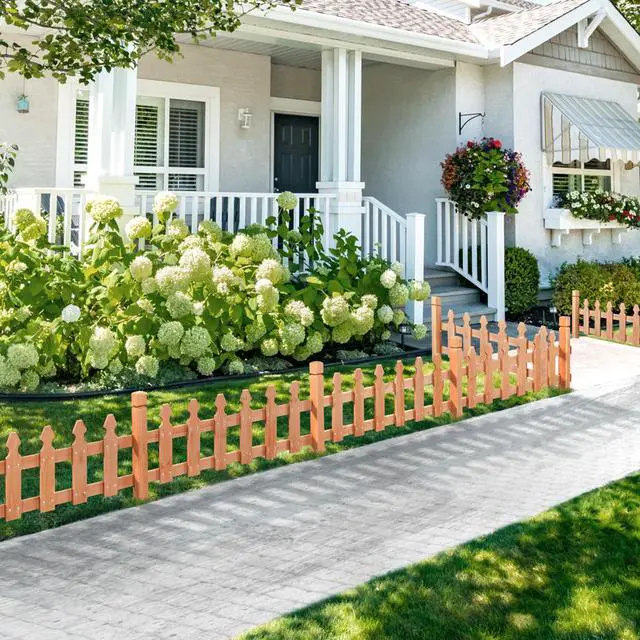 Alt view image 4 of 6 - Decorative Garden Fence-Landscape Wood Picket Fencing Ornamental Panel Border Edging Patio Flower Garden Bed Pool Fences Outdoor, Light Brown- 532.5 in