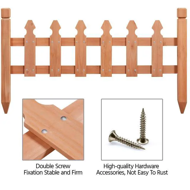 Alt view image 5 of 6 - Decorative Garden Fence-Landscape Wood Picket Fencing Ornamental Panel Border Edging Patio Flower Garden Bed Pool Fences Outdoor, Light Brown- 532.5 in