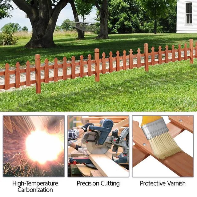Alt view image 6 of 6 - Decorative Garden Fence-Landscape Wood Picket Fencing Ornamental Panel Border Edging Patio Flower Garden Bed Pool Fences Outdoor, Light Brown- 532.5 in