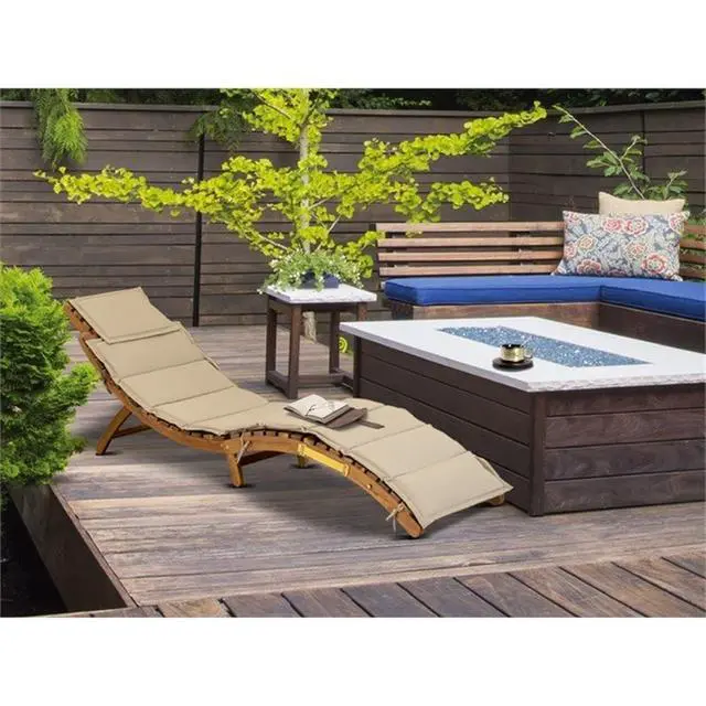 Alt view image 2 of 6 - BHNU1NA Helena Patio Chair Lounge - Outdoor Acacia Wood Sunlounger Chair for Poolside, Deck, Lawn, 72x22x25 Inch, Natural Oil