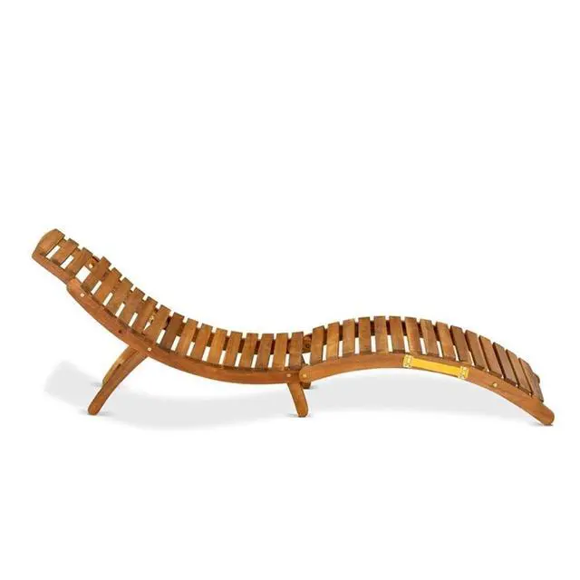Alt view image 4 of 6 - BHNU1NA Helena Patio Chair Lounge - Outdoor Acacia Wood Sunlounger Chair for Poolside, Deck, Lawn, 72x22x25 Inch, Natural Oil