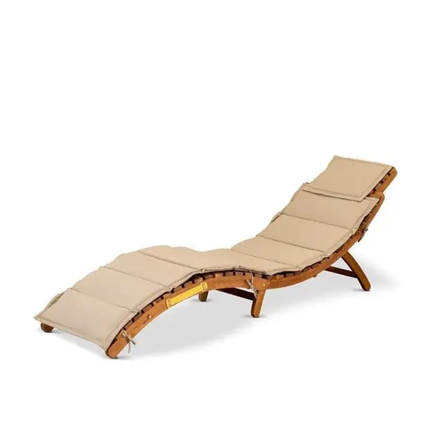 Alt view image 5 of 6 - BHNU1NA Helena Patio Chair Lounge - Outdoor Acacia Wood Sunlounger Chair for Poolside, Deck, Lawn, 72x22x25 Inch, Natural Oil
