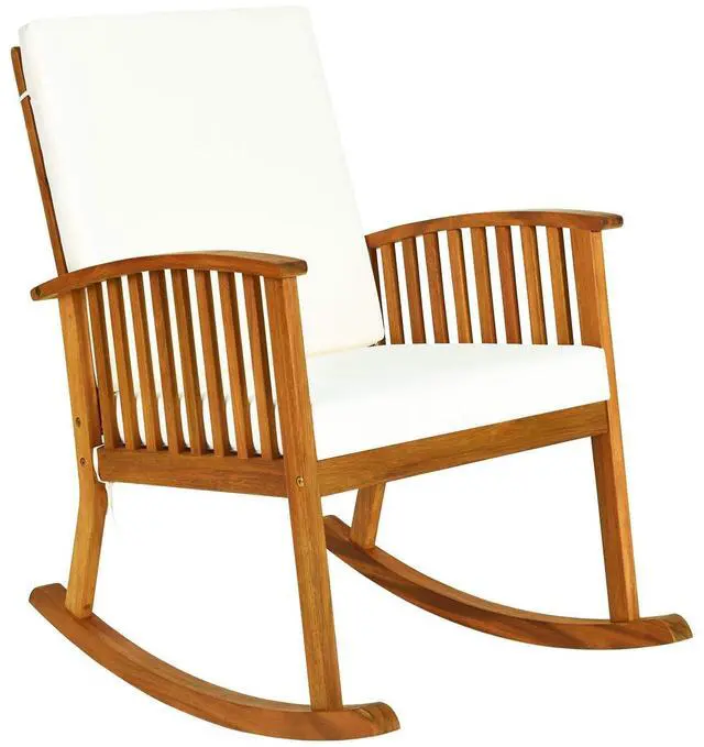 Main image of Outdoor Acacia Wood Rocking Chair, Wooden Rocker w/Detachable Washable Cushions, Rocker for Porch Garden Patio Balcony Pool Indoor (1, Teak)