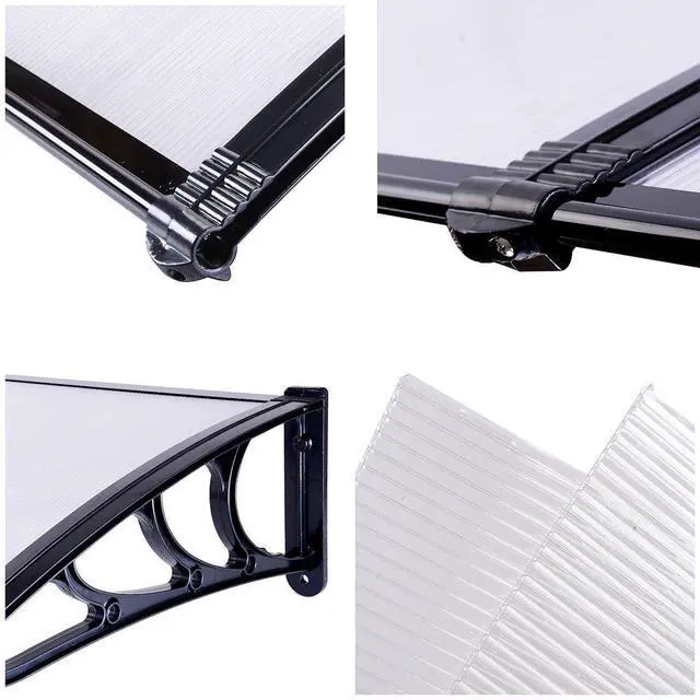 Alt view image 3 of 4 - 80"x40" Awning for Door Entrance Window Exterior with 2" Rain Gutter for Patio Outside, Heat Insulation One-piece PC Sheet Anti-UV50+ Porch Cover for Shade Sun Blocker Privacy White Board