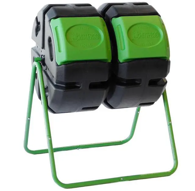 Main image of HOTFROG 37-Gallon Dual-Chamber Tumbling Composter, Black/Green (HF-DBC4000) - UV-Inhibited, BPA-Free, Compost Bin for Garden, Easy-Turn Barrel with Aeration Vents